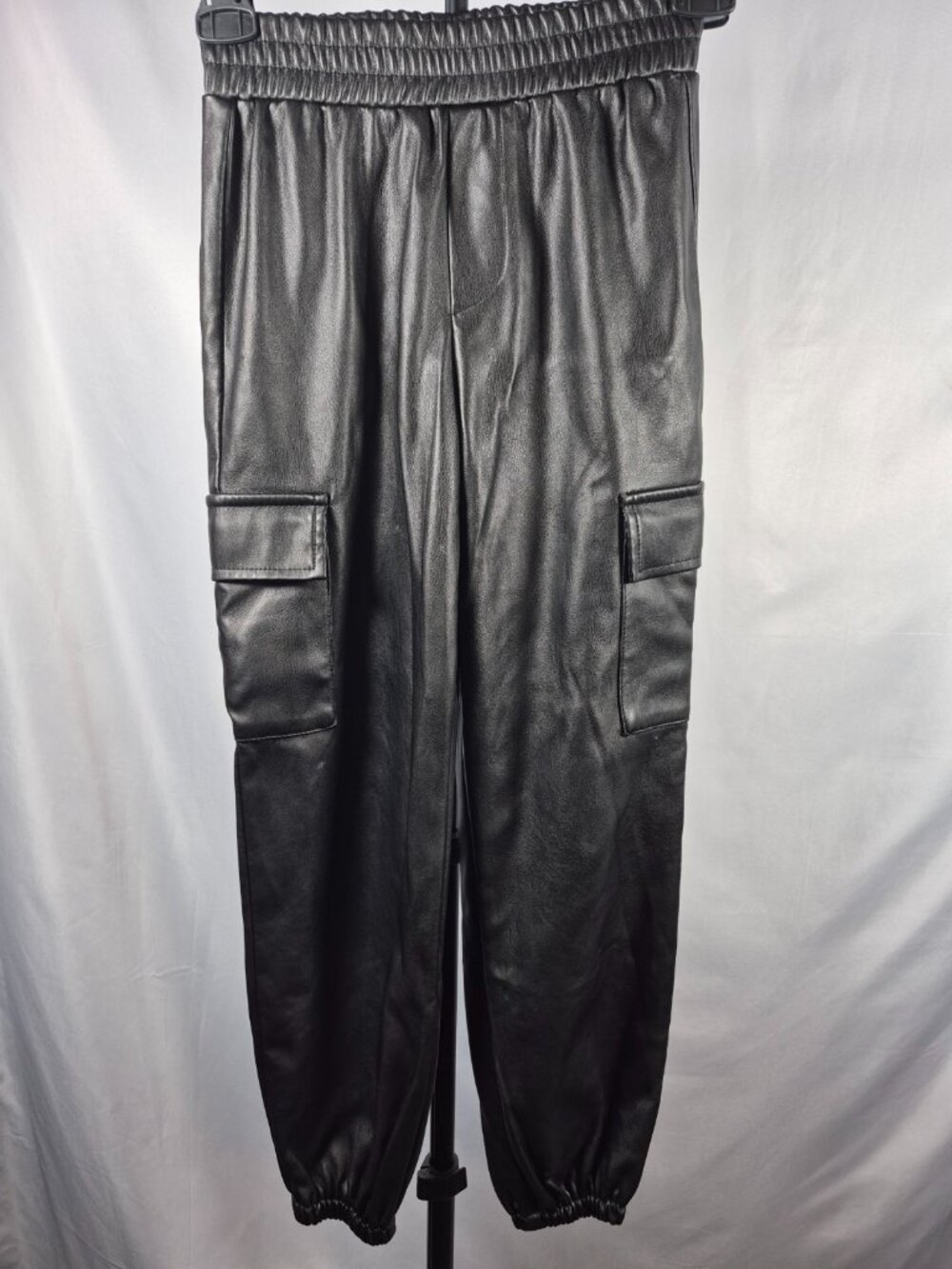 Primark Girls Black Faux Leather Cargo Jogger Pants Size 9-10